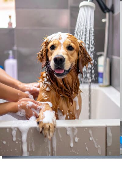 Dog enjoying a spa bath at Waggy Tails